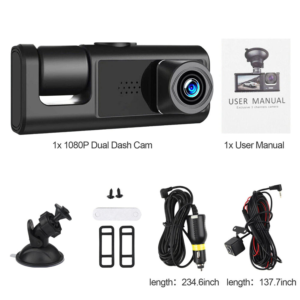 Car Dual Lens Dash Cam HD 1080P Front/Rear/Ins