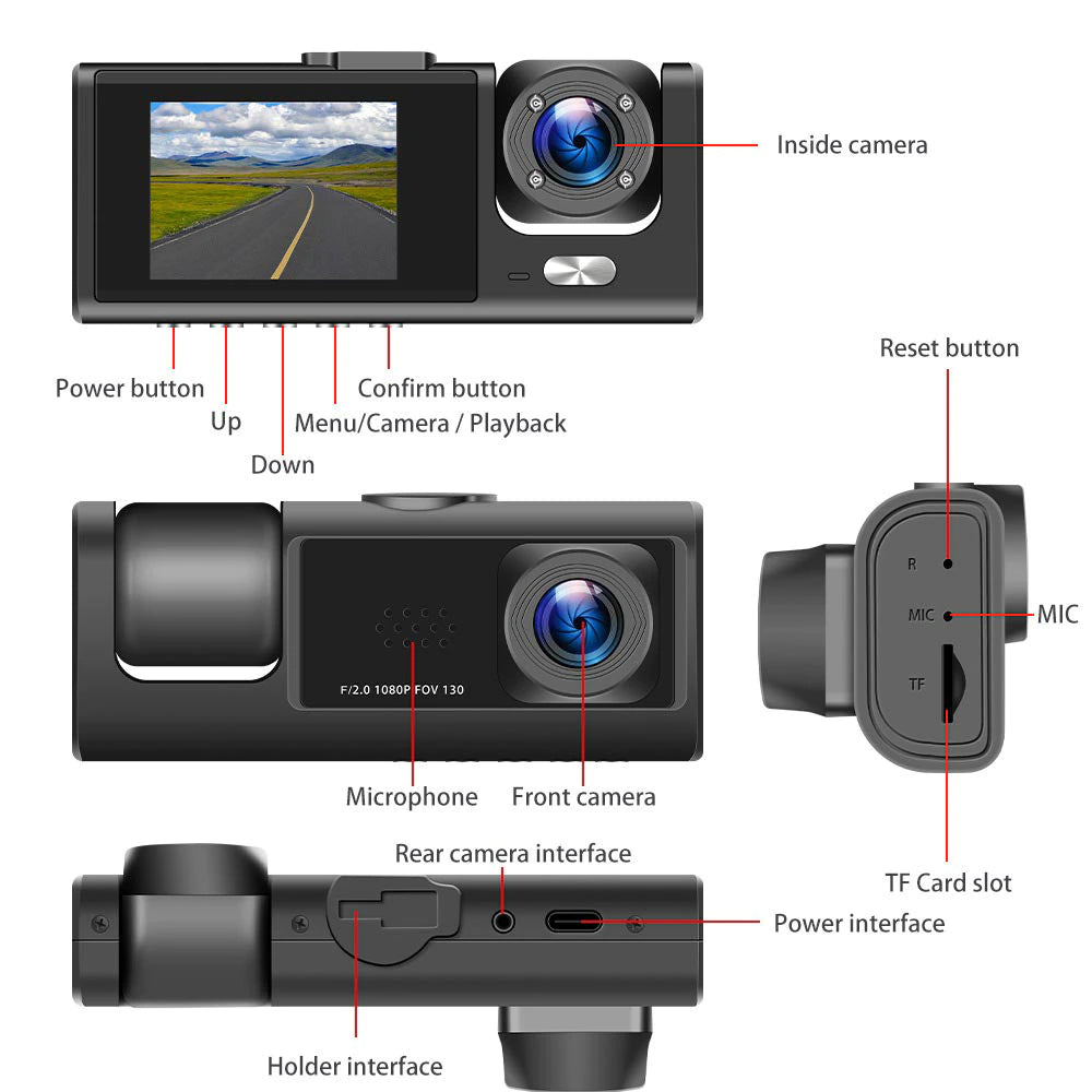 Car Dual Lens Dash Cam HD 1080P Front/Rear/Ins