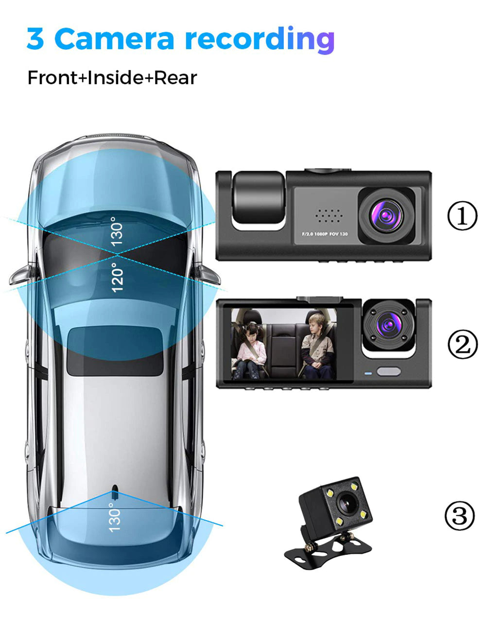 Car Dual Lens Dash Cam HD 1080P Front/Rear/Ins