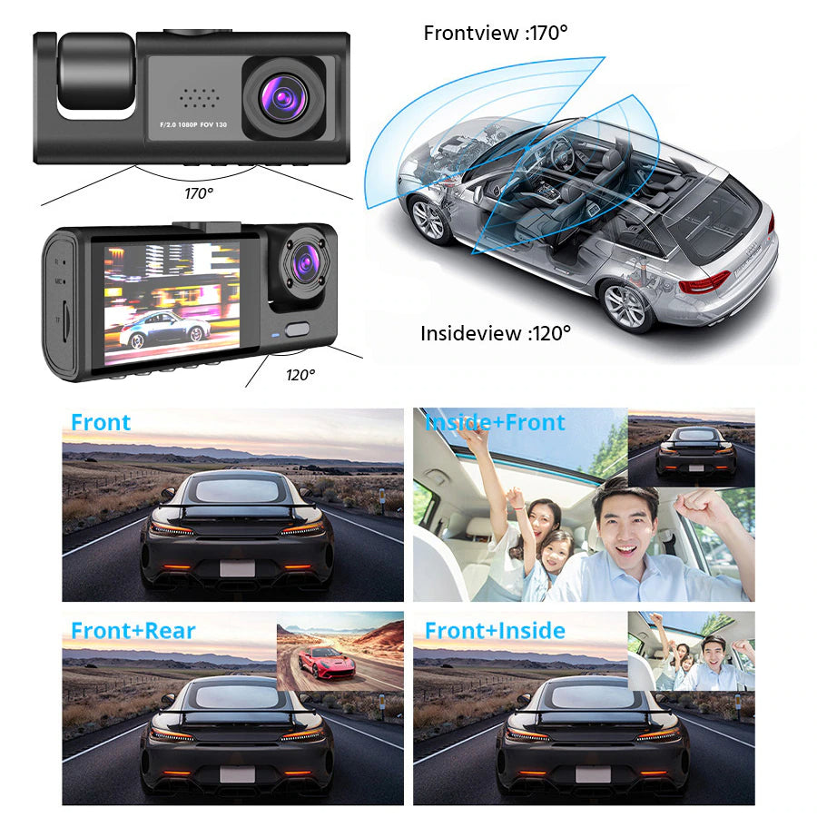 Car Dual Lens Dash Cam HD 1080P Front/Rear/Ins