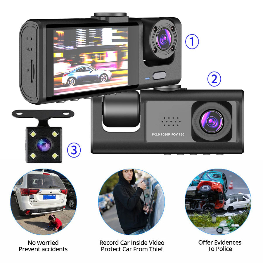 Car Dual Lens Dash Cam HD 1080P Front/Rear/Ins